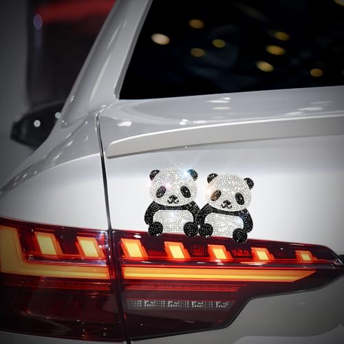Image of 2Pcs Bling Panda Rhinestone Stickers Car Stickers and Decals for Women Bling Car Accessories Cover Scratches Mobile Phones Tablets Computers Notepads Water Cups Stickers Decals and Decorations