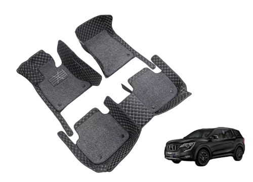 Image of Auto Hub 7D Car Floor Mats Compatible with Mahindra XUV700 (7 Seater), Leatherette, 100% Waterproof & Washable, Xuv 700 Car 7D Floor Mat, Black