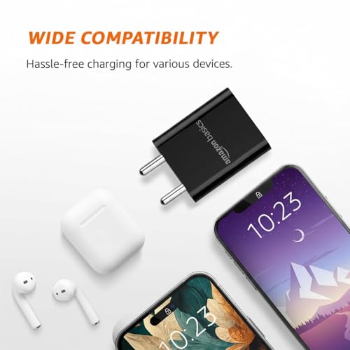 Image of Amazon Basics 12W Dual Port Mobile Charger | 12W Max Output | Includes 1 m Type C Cable | Universal Compatibility