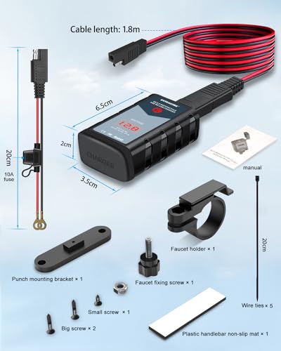 Image of EXTRACTME 6.8A Motorcycle USB Charger, Quick Charge 3.0 Dual USB Motorcycle Phone Charger with Voltmeter & ON /Off Switch, Waterproof Motorcycle Accessories SAE to USB Adapter