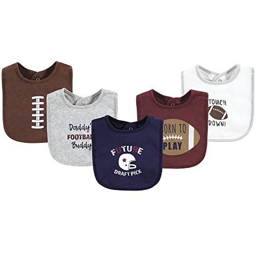 Image of Hudson Baby Unisex Baby Cotton Bibs, Brown Football, One Size
