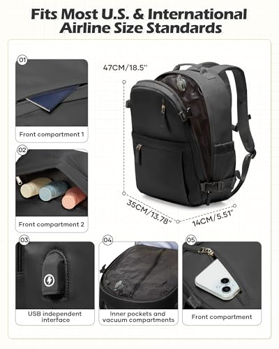 Vacuum Backpack Travel with Pump Women, Carry On Laptop Compression Backpacks Flight Approved, Mochila de Viaje Compresion al Vacio, Waterproof Travel Backpack with Vacuum System Men(black)2