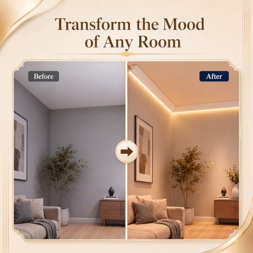 Image of Pushglossy 8 Pcs 47.24 inch(Total 31.5 Ft) Ceiling Crown Molding with LED Duct Kit for Seamless Ambient Accent Lighting Waterproof Channel for Easy LED Trim Moulding Strip Installation(Triangle)