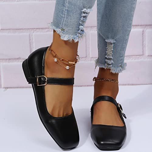 Women's Fashion Mary Jane Shoes Vintage Square Toe Ankle Strap Anti Slip Low Heels Pumps Oxford Dress Shoes Loafers Business Formal Office Slipon Flats Shoes Wedding Halloween Christmas Party Black 9 #TOP2