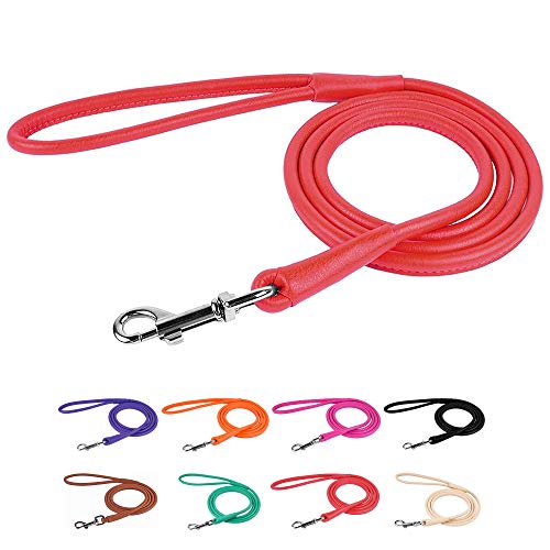 CollarDirect 4ft Rolled Leather Dog Leash: Soft Padded Training Lead for Dogs, 6ft Long
