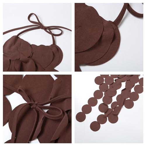 Women's Halter Neck Vest Tops Backless Hollow Dot Irregular Fringe Hem Flowy Long Tank Tops3