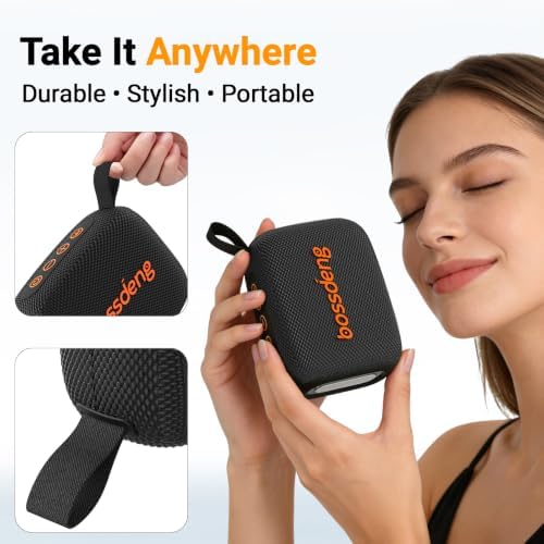 bossdeng Waterproof Portable Bluetooth Speaker with Lights & Lanyard, Black — view 6