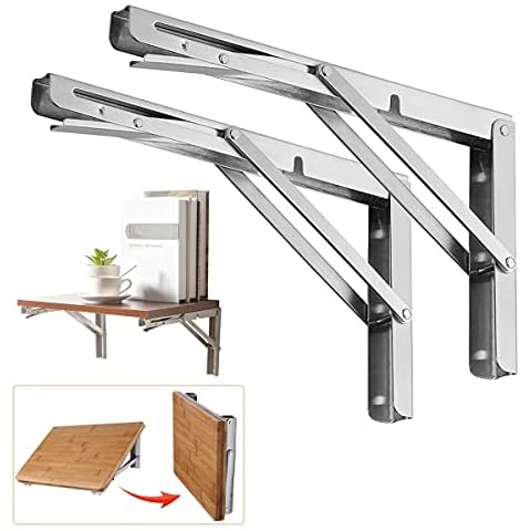 Folding Shelf Brackets 10 Inch- Heavy Duty Stainless Steel Collapsible Shelf Bracket for Table Work Bench,for Floating Shleves Space Saving DIY Bracket, Pack of 2 with Mounted Screws (10 Inch) Cover