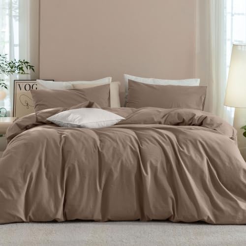 JIYUAN Queen Washed Cotton Duvet Cover Set, 3-Piece, Relaxed Linen