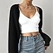 Fuimsul Women Open Front Ribbed Knit Crop Bolero Drop Shoulder Long Sleeve Solid Loose Fit Knitted Crop Cardigan Shrug Black