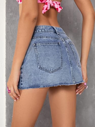 Image of Jumppmile Womens Mini Denim Skirt Mid Waist Mini Dress Jean Skirts