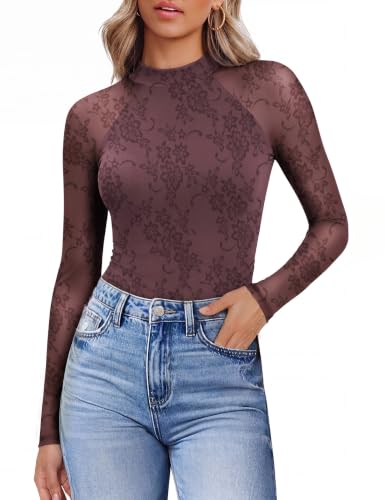 Mesh Shirts for Women Long Sleeve Lace Tops See Through Sheer Blouse - image 1