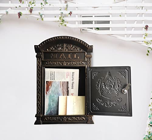 Decorative Lock Mailbox Outdoor - Metal Wall-Mounted Mailbox - Vintage Cast Iron Locking Mailbox #TOP1