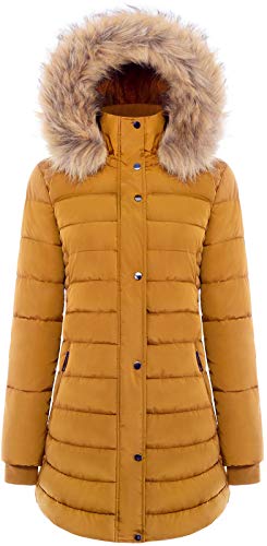 BodiLove Women's Winter Quilted Puffer Long Coat Jacket Plus Size with Removable Faux Fur Hood and Zipper
