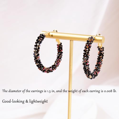 Handmade Beaded Hoop Earrings Bohemia Circle Earrings 2mm Color Plating Faceted Glass Beads Colorful Crystal Beaded,party Wedding Women Jewelry Gift3