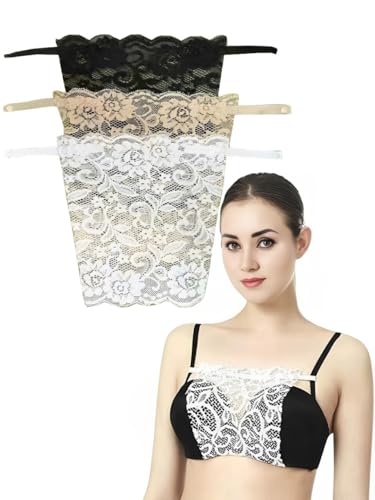 Image of FIMS - Fashion is my style Cotton Lace Clip-on Camisole for Womens,Floral Pattern with Snap Button Closure, Adjustable,Combo Pack, Black White Beige, Free Size