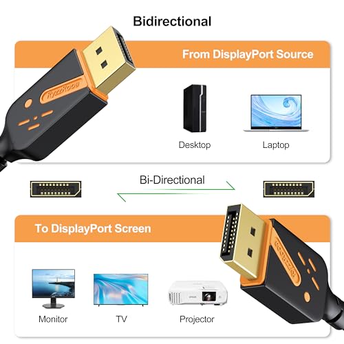 RyzzRooa Short DisplayPort Cable 1 FT, 2-Pack DP to DP Cables, 4K Display Port Cable Male to Male Adapter with 2K@165Hz/144Hz Support 3D, HDR for Gaming, TV, Monitor, Docking Station …
