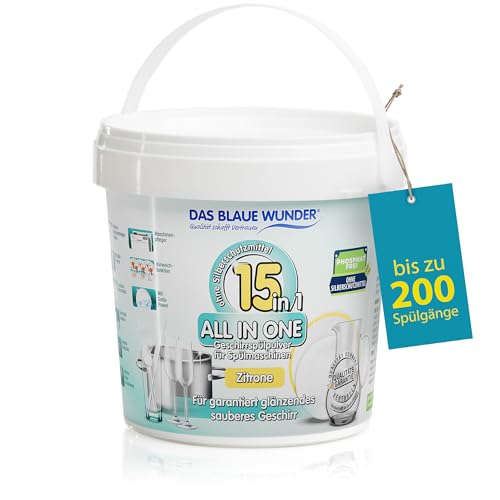 Das Blaue Wunder All In One Geschirrspülpulver 15in1 1.000g | Spülmaschinenpulver | 15 Funktionen | sehr ergiebig | Power Entkruster | Maschinenpflege | phosphatfrei (Zitrone)