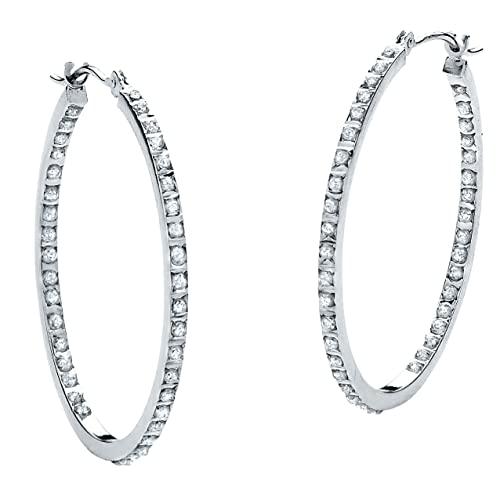 PalmBeach Platinum-plated Sterling Silver Genuine Diamond Accent Inside Out Hoop Earrings (31mm)