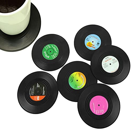 posavasos retro | 6 posavasos para bebidas en forma de disco redondo | Los posavasos para bebidas también se pueden utilizar como almohadillas para cuencos, posavasos, almohadillas para ollas con Mihe