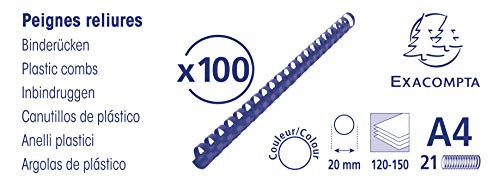 Exacompta - Ref 75601E – Bindekämme – 20 mm dick, 21 Ringe, geeignet für A4-Dokumente, für ca. 150–210 Blatt, aus PVC-Material – Schwarz (100 Stück)