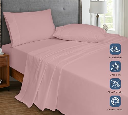 Image of Royale Linens 100% Organic Cotton Full Flat Sheet Only - Super Soft - Percale Top Sheets - Full Flat Sheet Sold Separately - Breathable, Cool & Crisp Pink Sheets Only (81 inch x 96 inch, Pink)