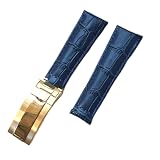  BrightBulb Cinturino per Orologio Cinturino da Uomo in Pelle di Coccodrillo Accessori per Orologio Cinturino per Orologio per Rolex SUBMARINER Yacht-Master DAYTONA G/M/T-Fibbia blu + oro