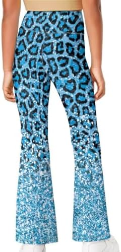 Ystardream High Waist Girls Bell Bottom Pants Bling Blue Leopard Print Pants for Toddler Girls Size 11-12 Stretchy Flared Leggings Workout Leggings Pilate Yoga Clothes Shapewear Tummy Control - 3
