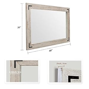 YOSHOOT Rustic Wooden Framed Wall Mirror, Natural Wood Bathroom Vanity Mirror for Farmhouse Decor, Vertical or Horizontal Hanging YOSHOOT Rustic Wooden Framed Wall Mirror Natural Wood Bathroom Vanity Mirror for Farmhouse Decor Vertical or Horizontal Hanging