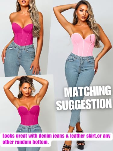 Image of ChiaoLezhee Heart Corset Top For Women, Sexy Concert Outfits Going Out, Strapless Crop Top, Overbust Bustier