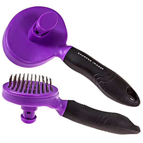 Dog Brush Pet Grooming Tools- Self Cleaning Slicker Brush- Pet Brush Cat Brush Bristle Grooming Brush Long & Short Hair Tangled Hair Removing Shedding Loose Undercoat Fur (Dog Brush Purple) (Purple)