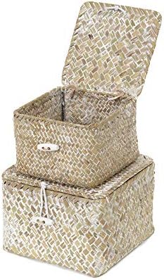 Compactor Tresor Seagrass Storage Basket, Set of 2 Stackable Baskets, 12 x 12 x 8cm/15 x 15 x 10 cm, Woven Seagrass, Beige, RAN7853