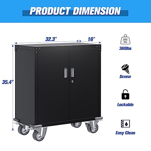 Aobabo 35.4'' Height Metal Rolling Storage Cabinet With 2 Doors,Locking Steel Storage Cabinet On Wheels With 2 Adjustable Shelves For Garage,School,Home,Warehouse (Black, 35.4)… #TOP3