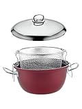 Hascevher Prime, granito, padella per friggere e friggere con coperchio in acciaio inox, rosso, diametro 24 cm, altezza 13 cm, rivestimento antiaderente per tutti i piani cottura