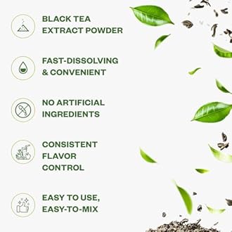 Instant Black Tea Extract Powder, Unsweetened Iced Tea Extract Powder from Real Black Tea Leaves for Hot or Cold Drinks, Instant Black Tea Mix for Beverages, Smooth Mixing, Zero Additives, Non-GMO, 125g , 250 Servings