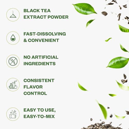 Instant Black Tea Extract Powder, Unsweetened Iced Tea Extract Powder from Real Black Tea Leaves for Hot or Cold Drinks, Instant Black Tea Mix for Beverages, Smooth Mixing, Zero Additives, Non-GMO, 125g , 250 Servings