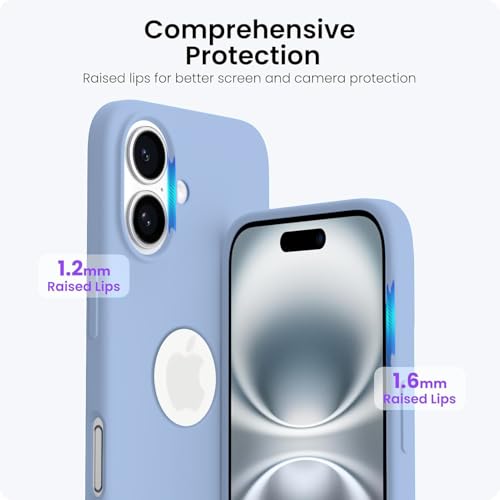 Image of Elzzi Microfiber Logo Cover Compatible for iPhone 16 Plus Case Liquid Silicone Cases Full Body 4 Layer Protective Covers Shockproof Back Cover (Azure)