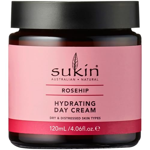 Sukin Rosehip Hydrating Day Cream 120mL, For Dry & Distressed Skin Types, Fight The Signs Of Ageing with Rosehip Oil, Australian Made & Owned, Vegan, Cruelty-Free