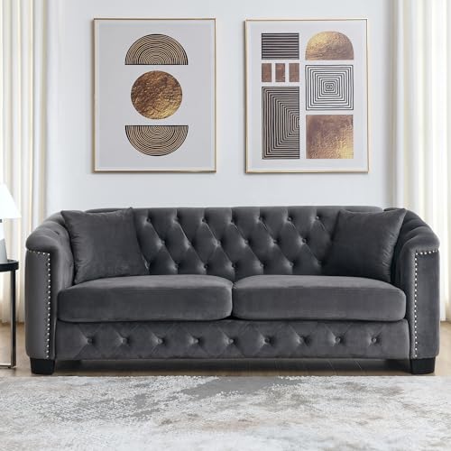 mikibama Modern Chesterfield Velvet Sofa, 77 Inch...