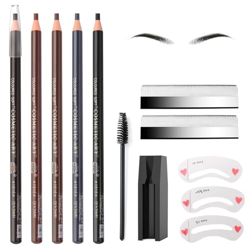 5 PiezasLápiz de Cejas en 5 Colores, Lapiz Cejas Impermeable Perfilador de Cejas Profesional Microblading Juego de Eyebrow Pencil Lapiz de Cejas Portátil para Maquillaje de Tatuaje de Belleza