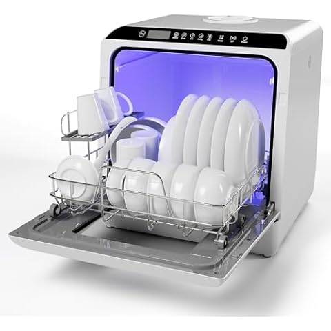 ICUIRE Portable Dishwasher, Countertop Dishwasher with 5L Built-in Water Tank & Inlet Hose, Mini Dishwasher with 6 Programs, 360°Dual Spray, No Hookup Needed, Apartment/Dormitory/Motorhome Cover