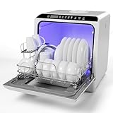 ICUIRE - máquina de lavar louça portátil, bancada com tanque de água integrado de 5 l e mangueira de entrada, mini lava-louças com 6 programas, pulverizador duplo de 360°, sem necessidade de conexão,