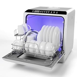 ICUIRE Portable Dishwasher, Countertop Dishwasher with 5L Built-in Water Tank & Inlet Hose, Mini Dishwasher with 6 Programs, 360°Dual Spray, No Hookup Needed, Apartment/Dormitory/Motorhome