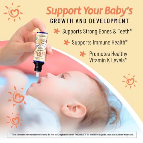 Legendairy Milk Organic Baby Vitamin D3 K2 Liquid Drops, 400 IU of Baby Vitamin D Drops for Infants with K2 Drops, Vitamin D Drops for Newborns, Toddlers, and Kids, Vegan, 90 Drops Liquid