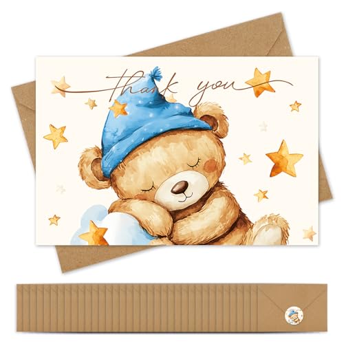 Cartes de remerciement ours pour baby shower marron et mignonnes avec enveloppes