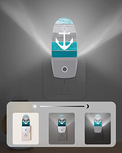 Turquoise Grey Ombre Wood Night Light, Led Plug In Night Light, Beach Nautical Anchor Ocean Coastal Night Lights With Dusk To Dawn Sensor Decorative Kids/Adults Nightlight For Bedroom Bathroom #TOP5