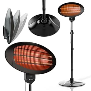 Juskys Infrarotstrahler 2000 W – Heizstrahler in Schwarz, höhenverstellbarer Standheizstrahler, 3 Heizstufen für Terrasse & Garten