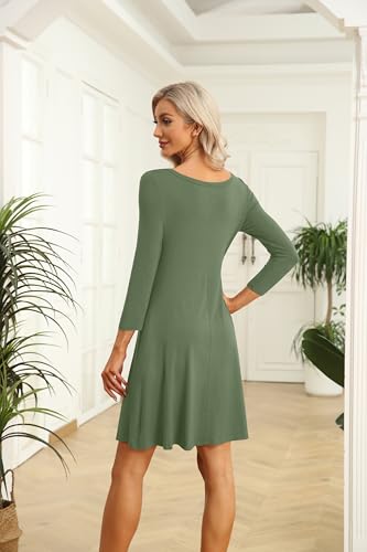 Image of VIISHOW Womens Round Neck 3 /4 Sleeves A-line Casual Tshirt Dress with Pocket