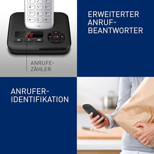 Panasonic KX-TGH723GS Schnurlostelefon mit Anrufbeantworter 3er Set (DECT Telefon, strahlungsarm, Farbdisplay, Anrufsperre, Freisprechen) schwarz