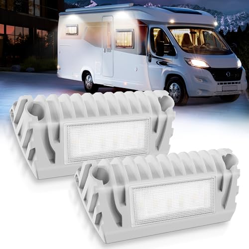MICTUNING RV Exterior LED Porch Utility Light 12V Each Replacement Lighting for RVs Trailers Campers Pack of 2, White